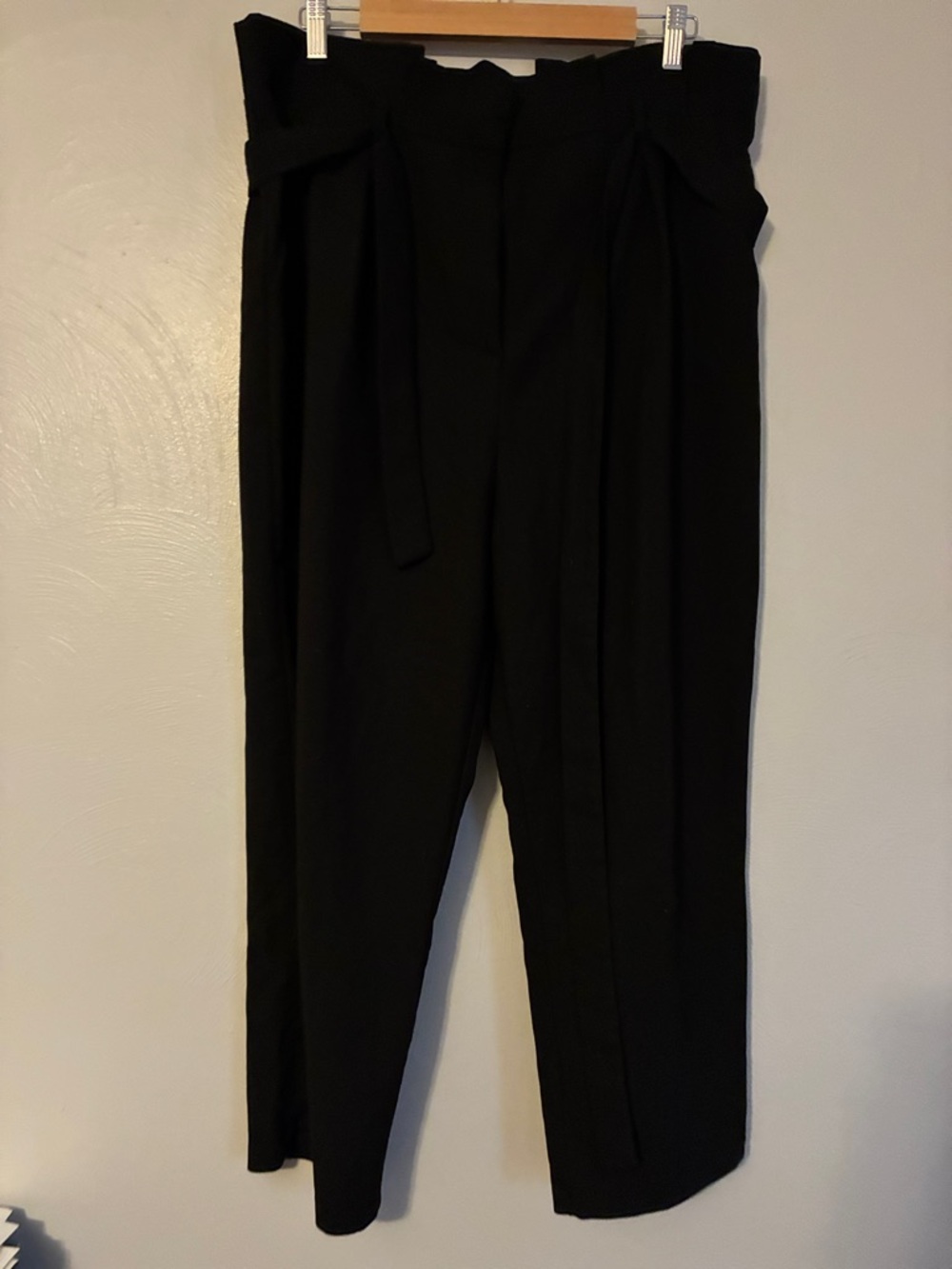High-Waist Paperbag Trousers with Self-Tie Belt - Black